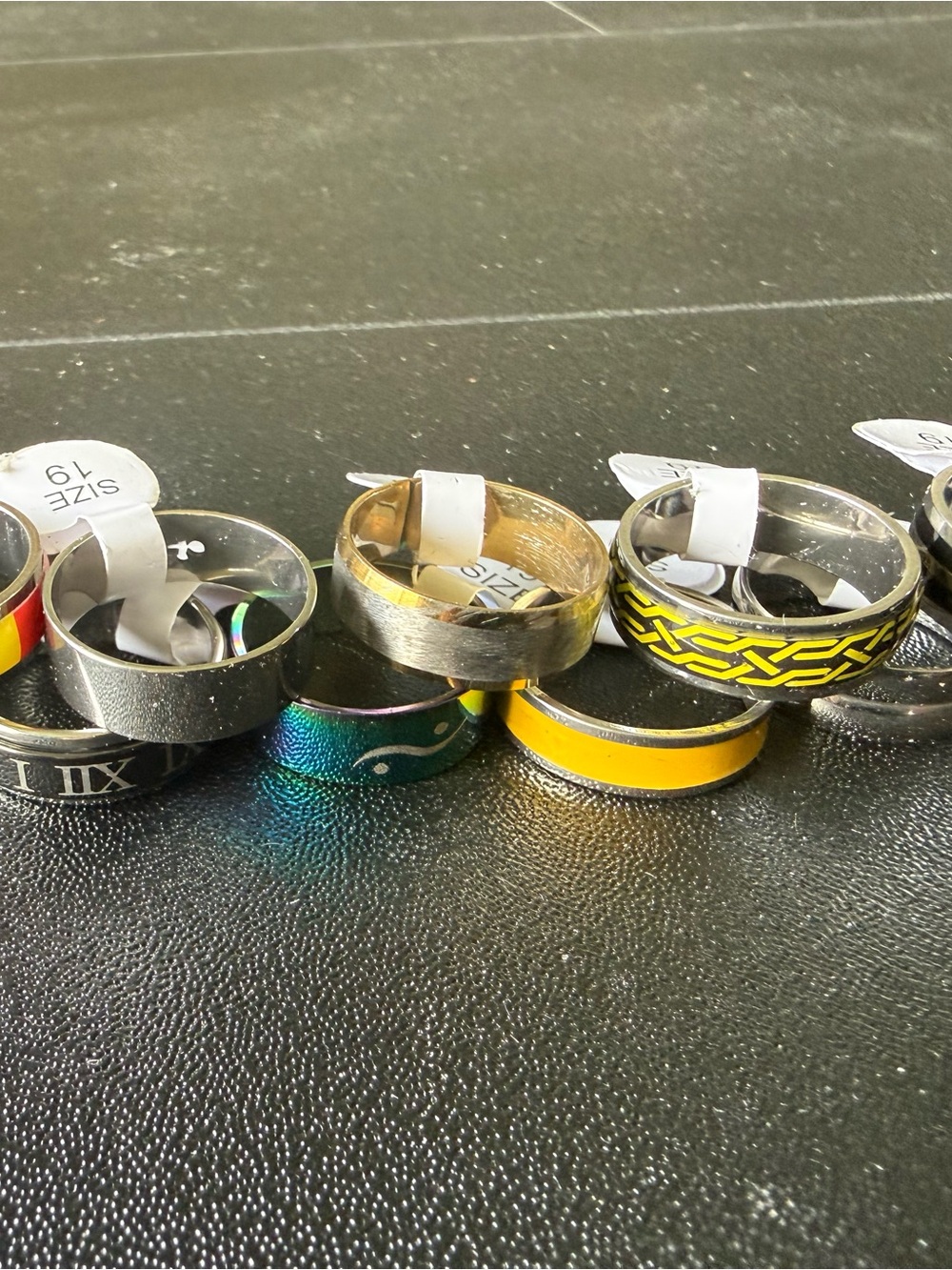 Men’s Multicolor Stainless Steel Ring Set of 11 NWT Yellow, Black, Silver